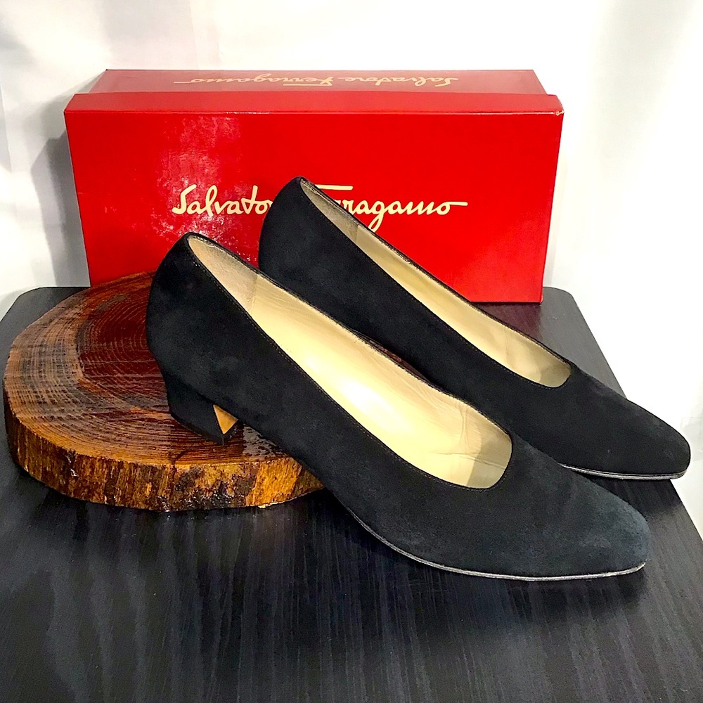 Salvatore Ferragamp Black Suede Pumps 7